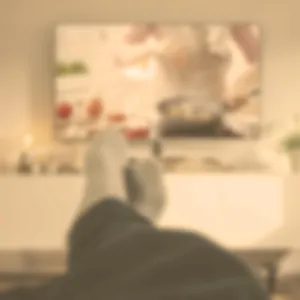 Blurred image of a TV and room surroundings with colours dulled down to show vision with cataracts