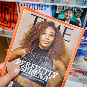 Magazine image and text clearly visible, with distinct outlines and vivid colours to show significantly improved vision without cataracts/after cataract surgery
