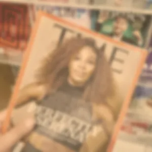 Blurred image of a magazine with colours dulled down to show vision with cataracts