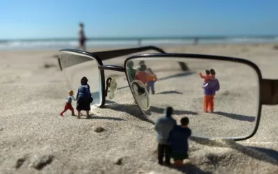 Miniature figures near glasses