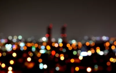 Night view over city with blurred lights