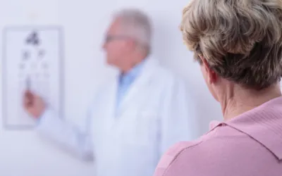 Person reading out of focus optician chart
