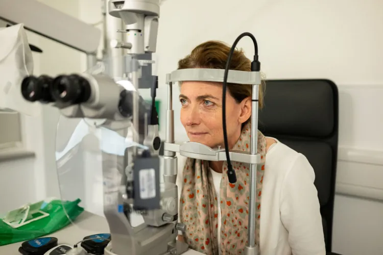 MP Pam Cox eye test at Optegra Colchester