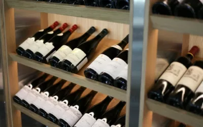 Bottles of red wine on a shelf