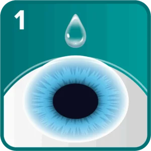 RLE step 1 - anaesthetic eye drops applied to ensure a pain-free procedure